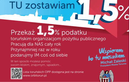 plakat promujący akcję biały napis na czerwono-błękitnym tle