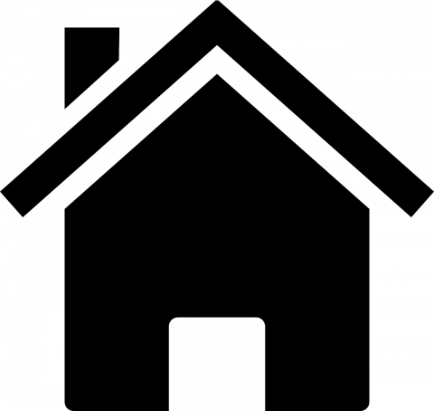 grafika w kolorze czarnym przedstawiajaca domek z kominem i wejściem