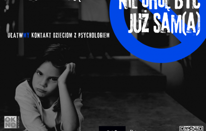 plakat akcji "Nie chcę być już sa", na czarnym tle smutna dziewczynka podpierająca głowę ręką