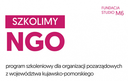 logo organizacji szkolącej wraz z zaproszeniem do udziału w szkoleniach w kolorach różowych