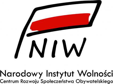 logo Narodowego Instytutu Wolności – Centrum Rozwoju Społeczeństwa Obywatelskiego, na białym tle flaga Polski, pod flagą czarny napis NIW i pełna nazwa jednostki w kolorze czarnym 
