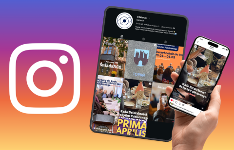 Grafika pokazująca profil na Instagramie na telefonie i tablecie